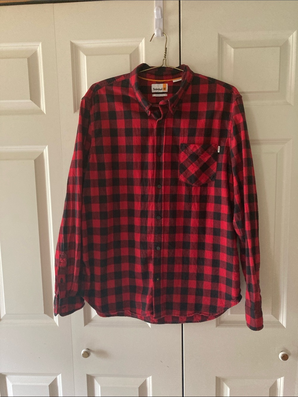 Timberland men’s buffalo check red black XL 100% cotton flannel button down